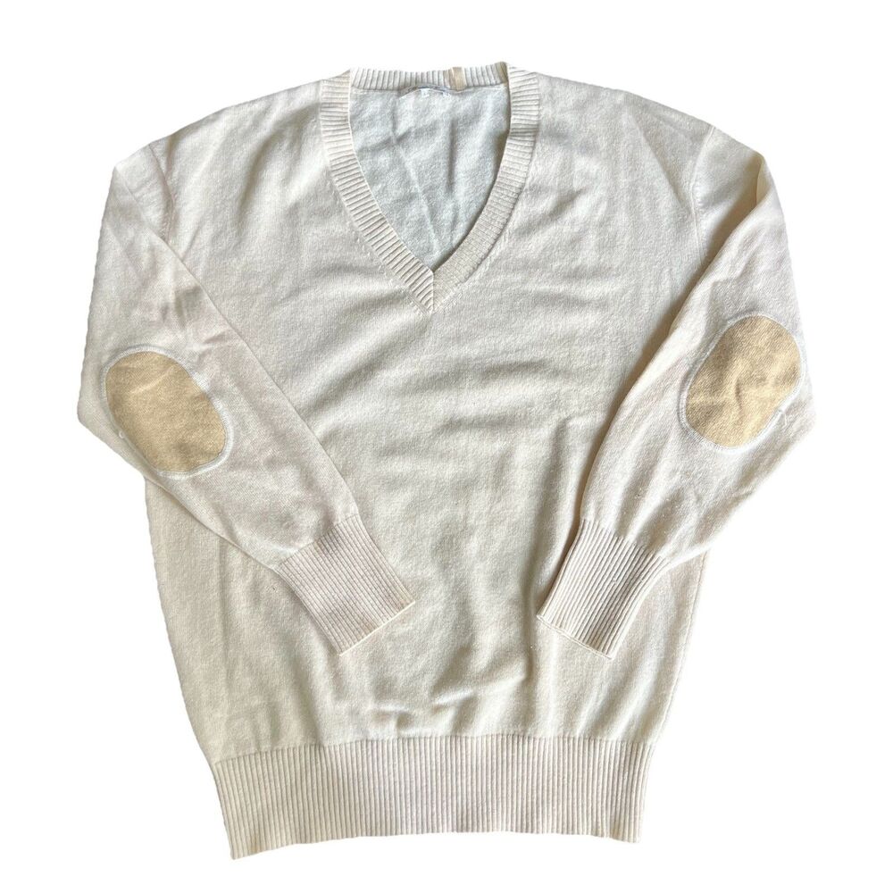 Minnie Rose Ivory Cashmere Knit V-Neck Pullover Sweater Women’s‎ Large
